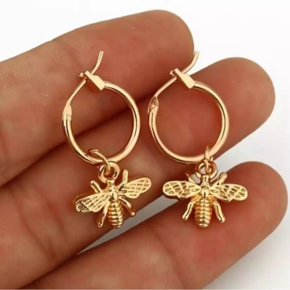 NEW! Gold Plated Bumble Bee Mini Hoop Earrings